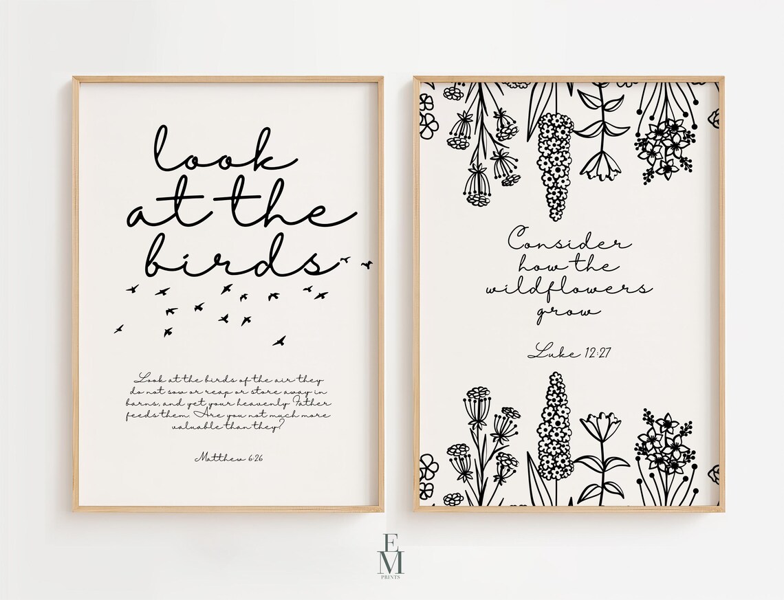 UNFFRAMED Bible Verse Wall Art Set Of 2 L Look At The Birds & Consider ...