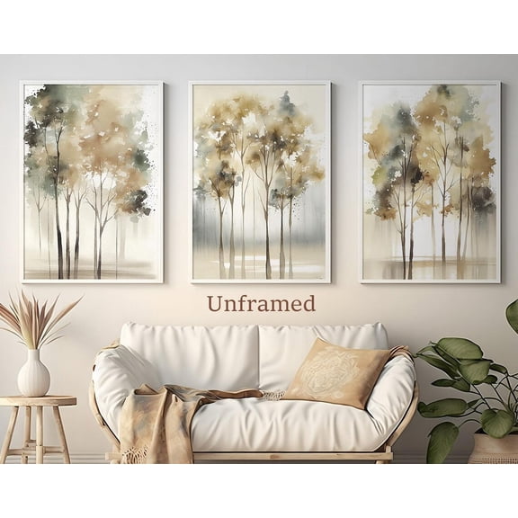 UNFFRAMED Birch Tree Poster Set, Forest Nature Wall Art Set 3 Prints 8x12