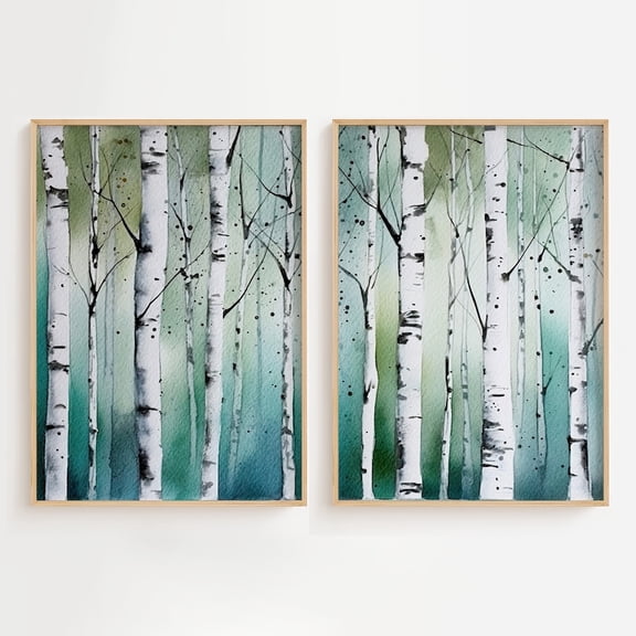 UNFFRAMED Birch Trees Set Of 2 Posters Trees Wall Art Birch Poster Nature Wall Art Set 2 Prints 12x18