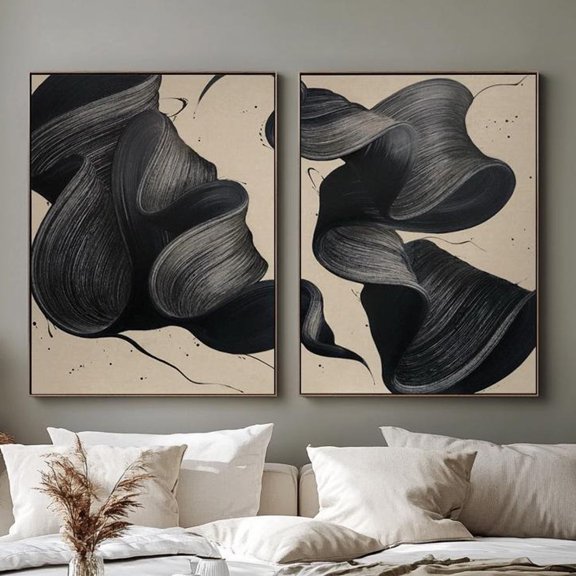Luvia Black And Beige Double Poster, Black Spiral Acrylic Poster, Black And White Abstract Poster, Modern Poster, Modern Wall Decor Set 2 Prints 16x24 UNFRAMED