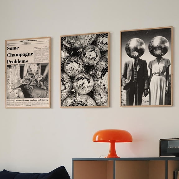 Luvia Black Set Of 3, 70S Disco Ball Print, Psychedelic Poster, Y2K Poster, Newspaper Poster, Trippy Art, Retro, Modern Wall Decor Set 3 Prints 12x18 UNFRAMED