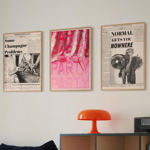 UNFFRAMED Black Set Of 3, 70S Disco Ball Print, Newspaper Poster, Y2K Poster, Psychedelic Art, Trippy Art, Retro, Modern Wall Decor Set 3 Prints 8x12