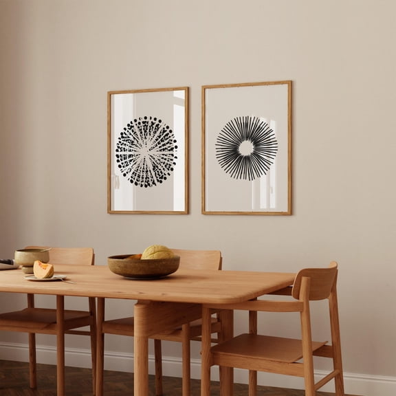 UNFFRAMED Black and White Abstract Geometric Art Prints, Minimalist Circle Set Set 2 Prints 8x12