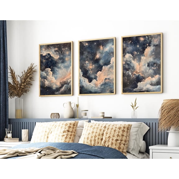 UNFFRAMED Blue Celestial Sky Poster Set, Dark Celestial Wall Art, Starry Night Sky, Academia Art, Dark Cottagecore Wall Decor Set 3 Prints 20x30