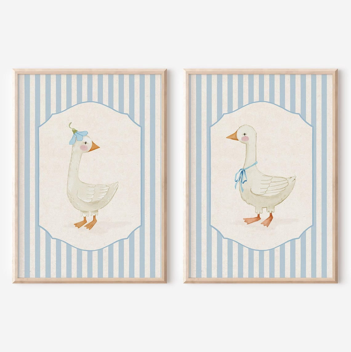 UNFFRAMED Blue Goose Nursery Poster Set, Vintage Farm Animal Art Set 2 ...