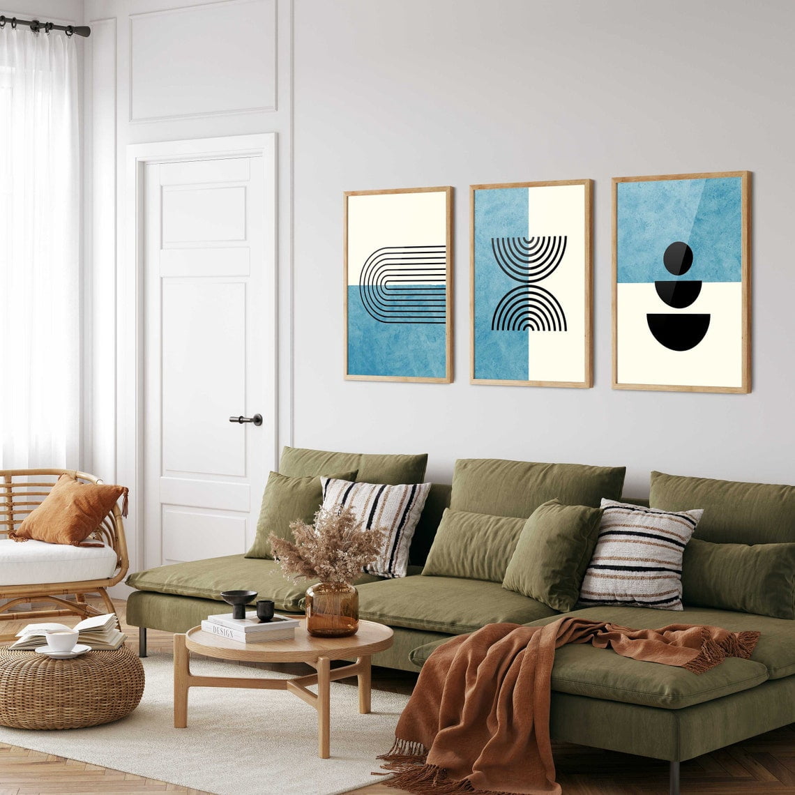 UNFFRAMED Blue Mid Century Geometric Art Prints Set 3 Prints 20x30 ...