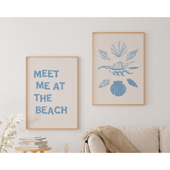 UNFFRAMED Blue Seashell Art Print Set, Preppy Beach Decor Set 2 Prints 20x30