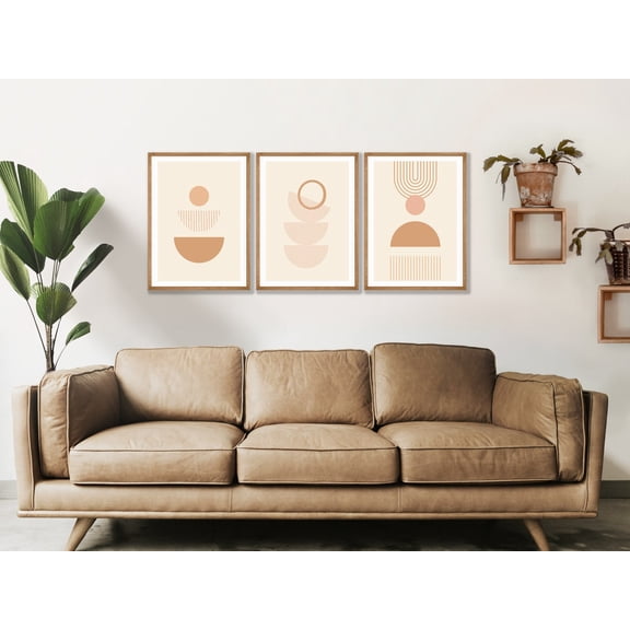 UNFFRAMED Blush Pink Geometric Art Prints, Mid Century Modern Boho Wall Decor Set 3 Prints 16x24