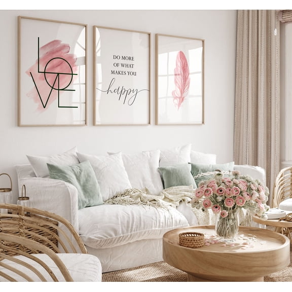 UNFFRAMED Blush pink wall art,prints,Bedroom wall art,Girls room decor,Do more of what makes you happy,Inspirational quote,Love sign,Wall art Set 3 Prints 16x24