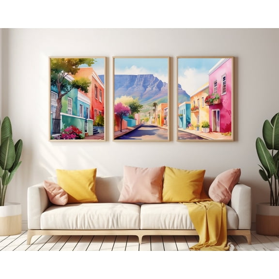 UNFFRAMED Bo Kaap Poster Set Of 3, Cape Town Colorful Houses Wall Art, South Africa Cityscape Poster, Vibrant Street Decor, Africa Artwork Set 3 Prints 16x24