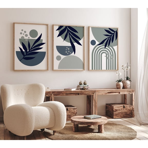 UNFFRAMED Boho Abstract Nursery, Navy Blue, Sage Green Nursery, Rainbow Nursery, Boho Wall Decor, Mid Century Print, Gender Neutral, Boho Nursery #493 Set 3 Prints 12x18