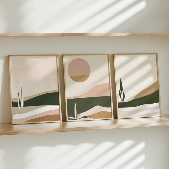 UNFFRAMED Boho Art Setage Green And Burnt Orange Posters, Modern Botanical Gallery Wall Art, Color Block Art For Home Decor, Wall Art Set 3 Prints 20x30