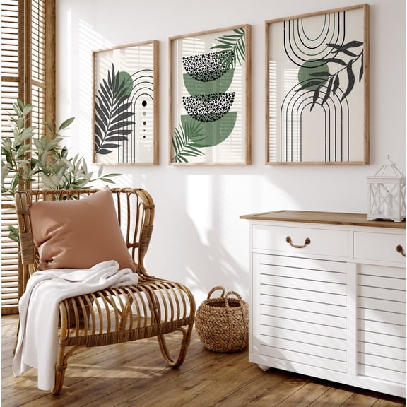 UNFFRAMED Boho Botanical Wall Art Prints, Sage Green Decor Set Of 3 Set 3 Prints 12x18