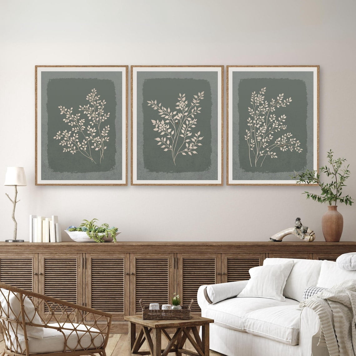 UNFFRAMED Boho Botanical Wall Art Set, Neutral Leaves Poster, Rustic ...
