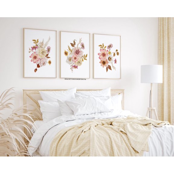 UNFFRAMED Boho Fall Wildflower Posters, Autumn Botanical Art Set Set 3 Prints 8x12