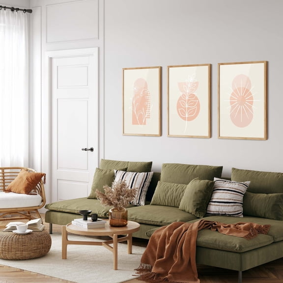 UNFFRAMED Boho Floral Prints Set, Mid Century Modern Neutral Wall Art Set 3 Prints 16x24