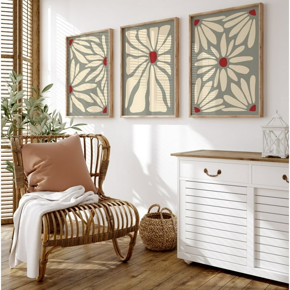 UNFFRAMED Boho Floral Wall Art Set, Abstract Terracotta Posters Set 3 Prints 12x18