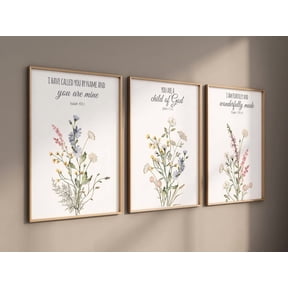 UNFFRAMED Boho Nursery Wall Art, Wildflower Nursery Decor, Floral Nursery, Girl Nursery Decor, Vintage Flower Nursery, Bible Verse, Christian Wall Art #556 Set 3 Prints 16x24