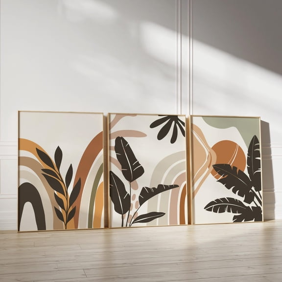 UNFFRAMED Boho Plant Print Set, Abstract Wall Art, Boho Art Prints, Boho Poster Set, Set Of 3 Wall Art, Boho Wall Decor, Aesthetic Modern Art, Set 3 Prints 20x30