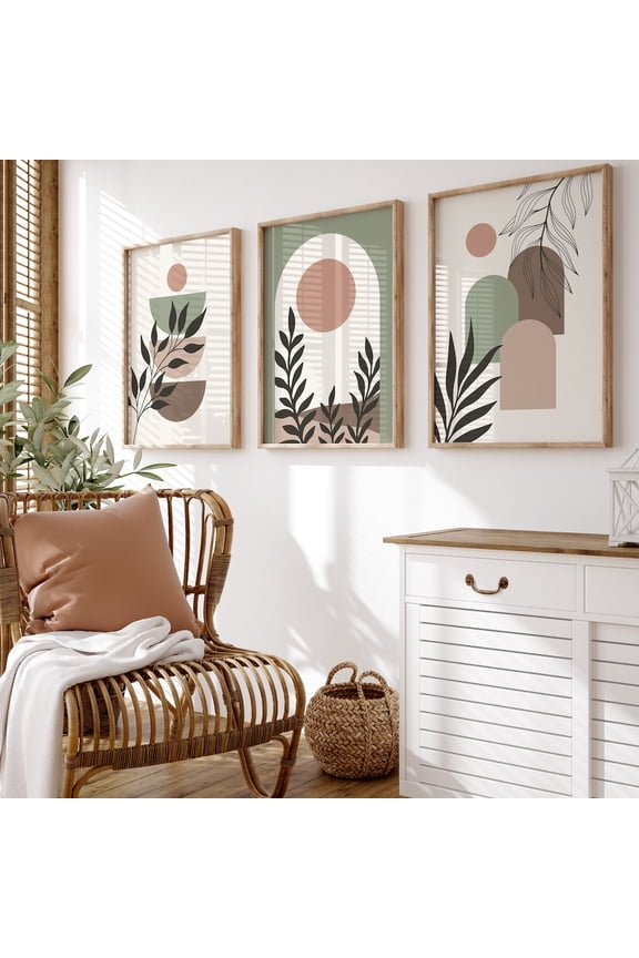 UNFFRAMED Boho Wall Art Prints Set, Abstract Boho Style Art, Mid Century Modern Art Decor, Boho Rainbow Gallery Wall Set Of 3, Danish Pastel, Set 3 Prints 20x30