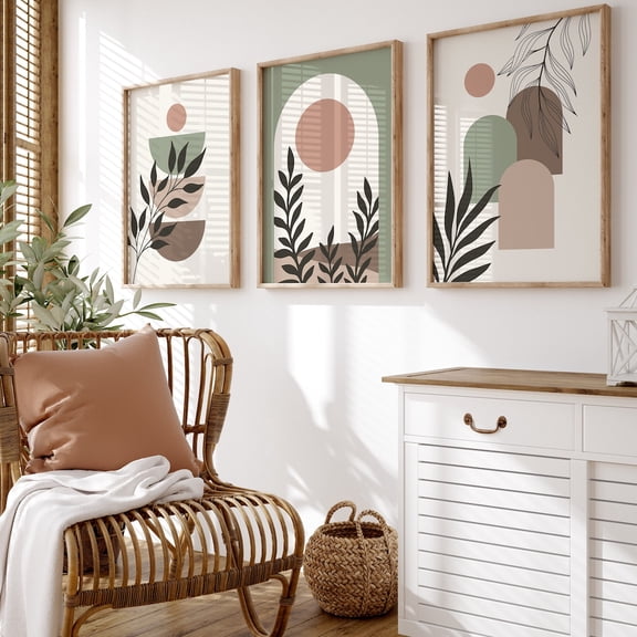 UNFFRAMED Boho Wall Art Prints Set, Abstract Boho Style Art, Mid Century Modern Art Decor, Boho Rainbow Gallery Wall Set Of 3, Danish Pastel, Set 3 Prints 8x12