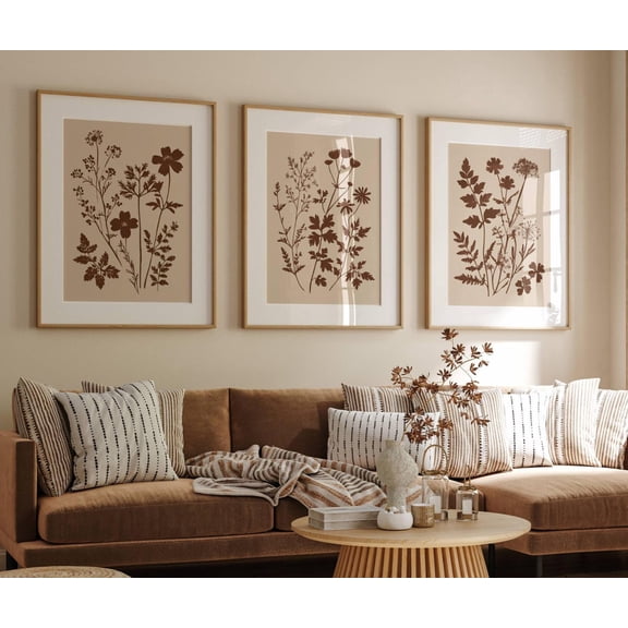 UNFFRAMED Boho Wildflower Wall Art Set, Floral Poster, Brown Neutral Botanical Boho, Boho Flower Wall Decor, Neutral Nature Poster Set 3 Prints 20x30