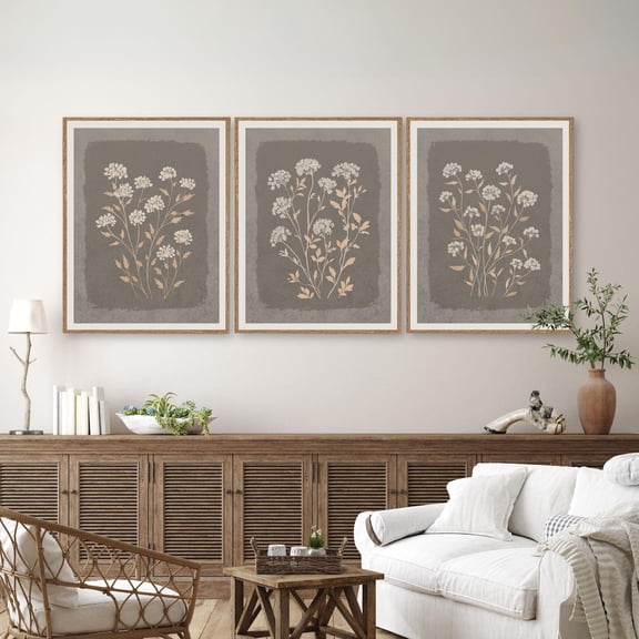 UNFFRAMED Boho Wildflower Wall Art Set, Floral Poster, Rustic Botanical Boho Wall Decor, Neutral Nature Poster, Moody Floral Art Set 3 Prints 12x18