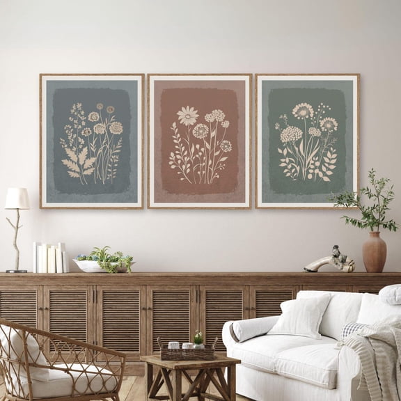 UNFFRAMED Boho Wildflower Wall Art Set, Floral Poster, Rustic Botanical Boho Wall Decor, Neutral Nature Poster, Moody Floral Art Set 3 Prints 16x24