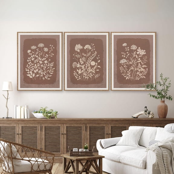 UNFFRAMED Boho Wildflower Wall Art Set, Floral Poster, Rustic Botanical Boho Wall Decor, Neutral Nature Poster, Moody Floral Art Set 3 Prints 8x12