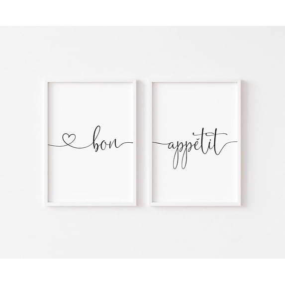 UNFFRAMED Bon Appetit Print,, Kitchen Prints, Kitchen Wall Art, Food Print, Heart, Kitchen Decor, A5 A4 A3, Cosy Print, Love Set 2 Prints 12x18