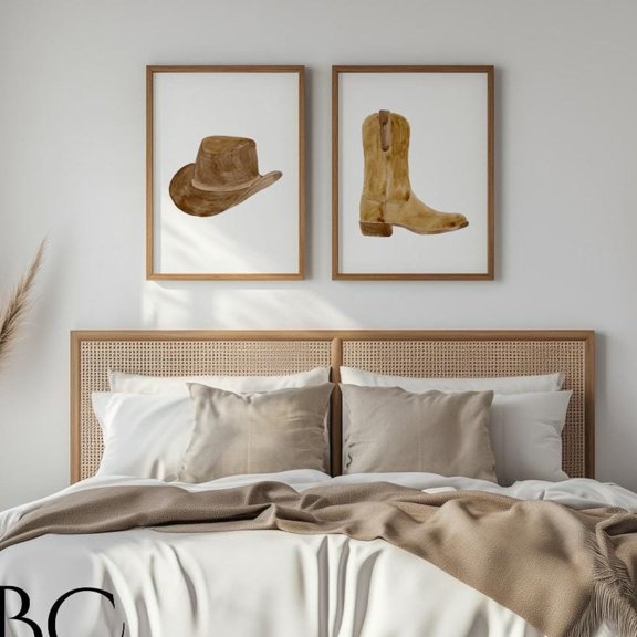 Luvia Boot Hat Print Set, Western Print, Western Boot Hat Set Of 2, Texas Art, Farmhouse Decor, Country, Modern Wall Decor Set 2 Prints 20x30 UNFRAMED