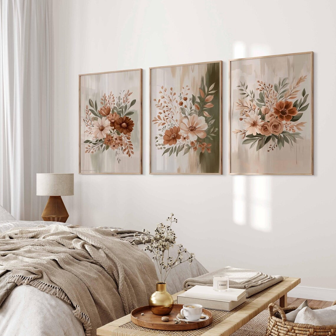 UNFFRAMED Botanical Abstract Floral Gallery Art Set Of 3 Floral Art ...
