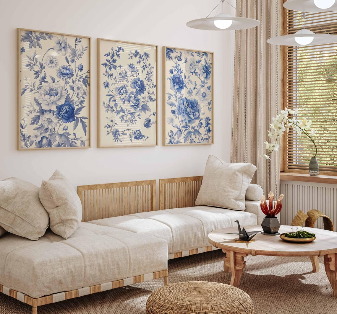 UNFFRAMED Botanical Abstract Gallery Floral Art Set Of 3 Wall Art ...