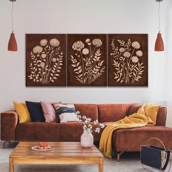 UNFFRAMED Botanical Boho Wall Art Set, Neutral Floral Poster, Rustic Wildflower Poster, Boho Flower Wall Decor, Neutral Nature Art Poster Set 3 Prints 12x18