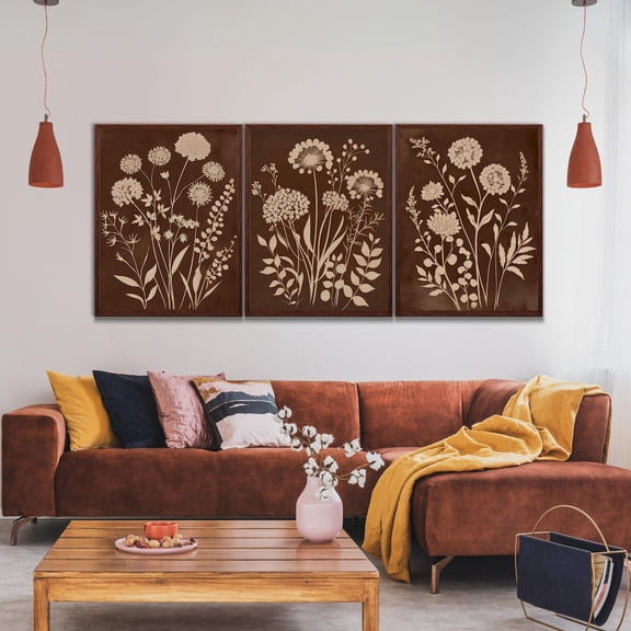 UNFFRAMED Botanical Boho Wall Art Set, Neutral Floral Poster, Rustic Wildflower Poster, Boho Flower Wall Decor, Neutral Nature Art Poster Set 3 Prints 8x12