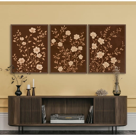 UNFFRAMED Botanical Boho Wall Art Set, Neutral Floral Poster, Rustic Wildflower Poster, Boho Flower Wall Decor, Neutral Nature Art Poster Set 3 Prints 8x12