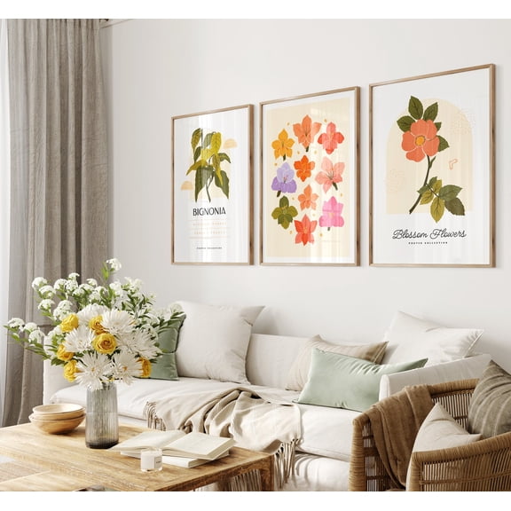 UNFFRAMED Botanical Flower Market Color Block Prints| Mid Century Modern Office Wall Art, Flower Market Print Gallery Wall Set Set 3 Prints 12x18