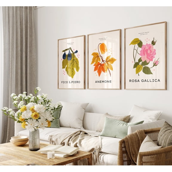 UNFFRAMED Botanical Flower Market Color Block Prints| Mid Century Modern Office Wall Art, Flower Market Print Gallery Wall Set Set 3 Prints 16x24