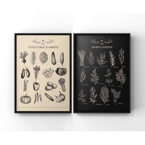 UNFFRAMED Botanical Herb & Vegetable Garden Poster Set Set 2 Prints 20x30