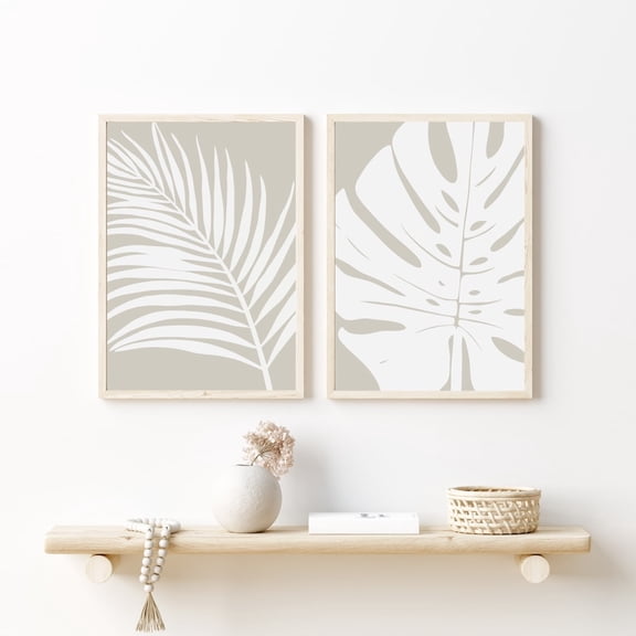 UNFFRAMED Botanical Prints. Tropical Wall Art. Leaves Prints. Monstera Leaf Print. Palm Leaf Wall Art. Neutral posters. Set 2 Prints 20x30