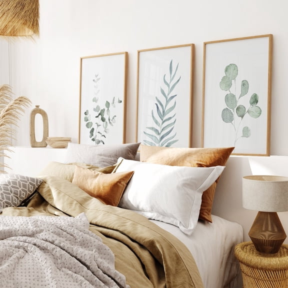 UNFFRAMED Botanical Set Of 3 Prints, Sage Green Art, Pastel Triptych Botanical, Living Room Wall Art, Minimal Green Leaves Boho Prints Set Set 3 Prints 16x24