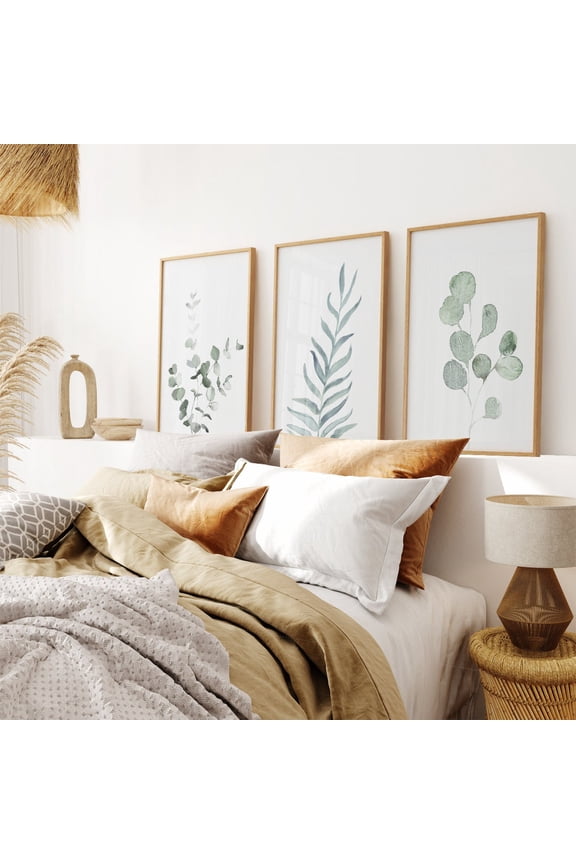 UNFFRAMED Botanical Set Of 3 Prints, Sage Green Art, Pastel Triptych Botanical, Living Room Wall Art, Minimal Green Leaves Boho Prints Set Set 3 Prints 16x24