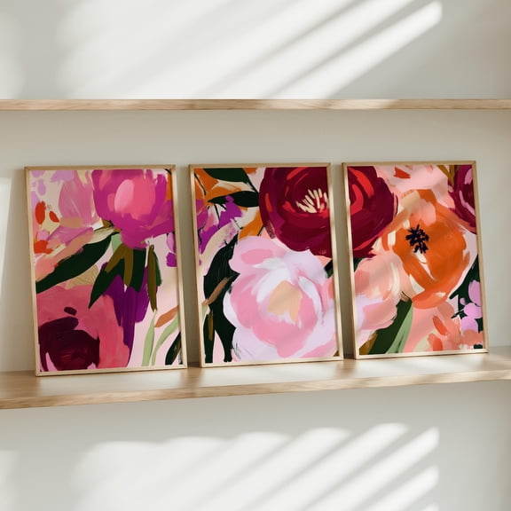 UNFFRAMED Bright Colored Wall Artet Colorful Abstract Posters, Modern Home Decor, Vibrant Floral Wall Decor Set 3 Prints 20x30