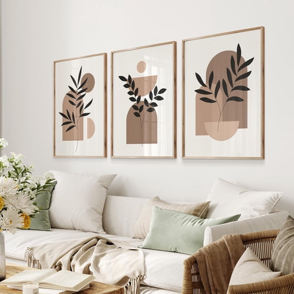 UNFFRAMED Brown Wall Print, Boho Wall Art, Boho Prints Set, Geometric Design, Trendy Wall Prints, Set Of 3 Prints, Aesthetic Room Decor, Beige Prints Set 3 Prints 12x18