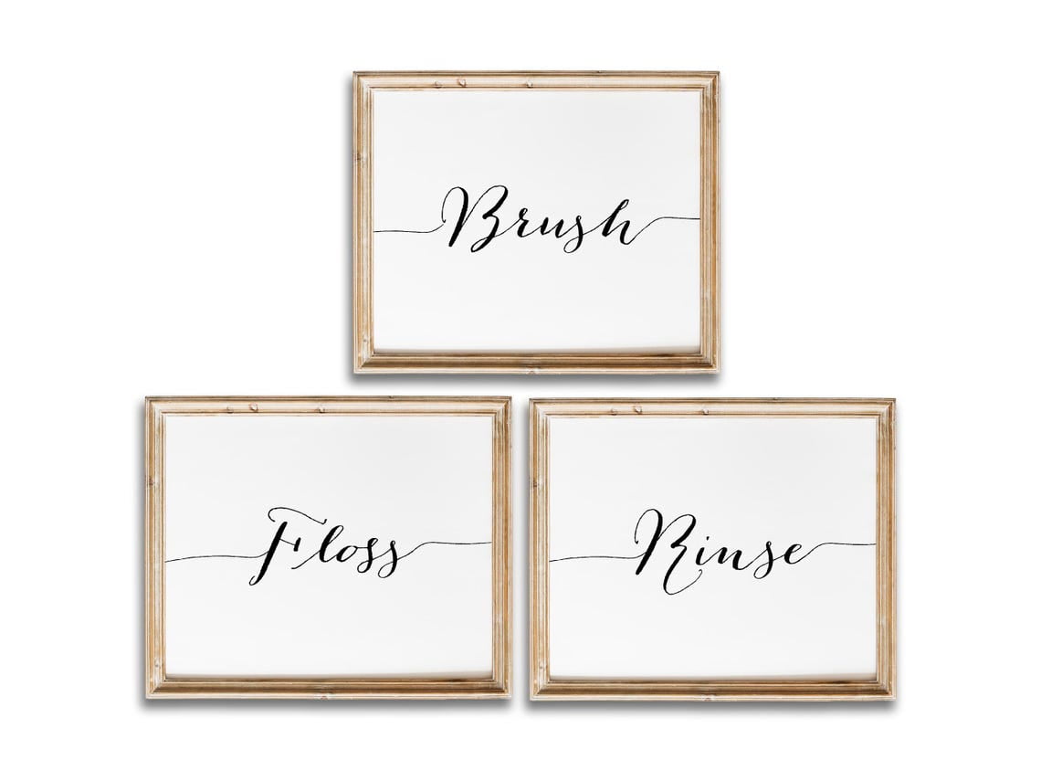 UNFFRAMED Brush Floss Rinse Art Posters Set Bathroom Wall Art