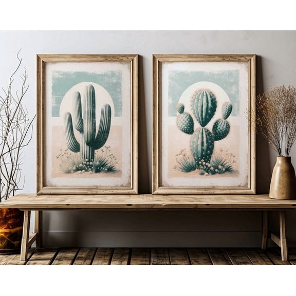 UNFFRAMED Cactuscactus Nursery Decor, Cactus Print Set Of 2, Vintage Boho Nursery Art, Bohemic, Desert, Modern Wall Decor Set 2 Prints 8x12