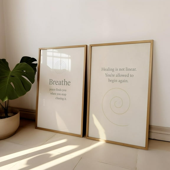 UNFFRAMED Calming Affirmation Wall Art Set Of 2 Posters, Minimalist Wellness Decor, Healing Quote Posters, Mindful Self-Carefor Her Set 2 Prints 12x18