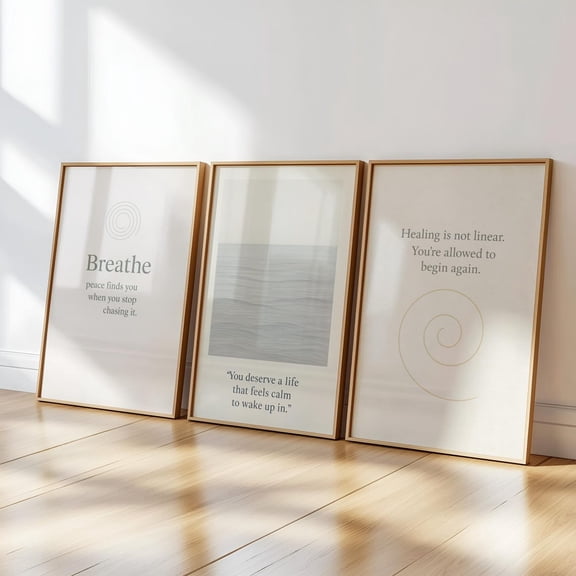 UNFFRAMED Calming Affirmation Wall Art Set Of 3 Posters, Minimalist Wellness Decor, Healing Positive Quote Posters, Mindful Self-Care Set 3 Prints 12x18