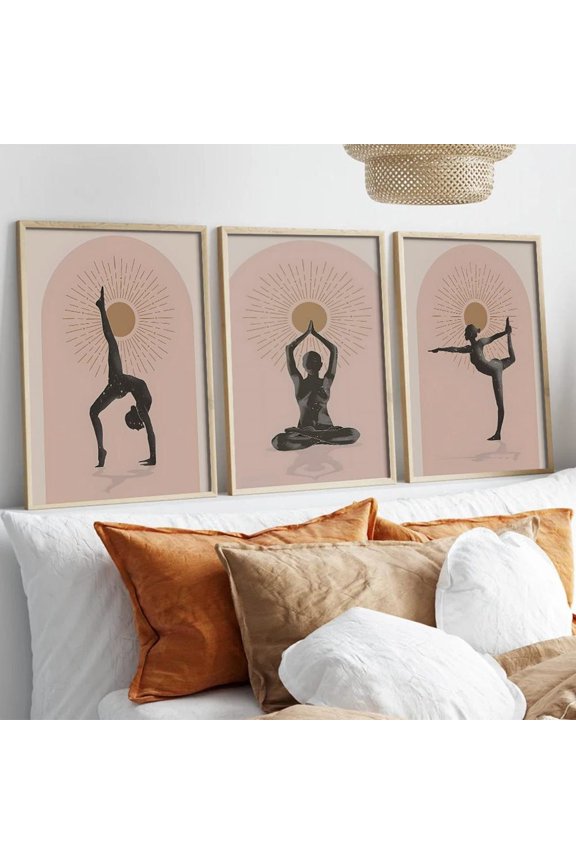 UNFFRAMED Celestial Yoga Art Set Boho Woman Silhouette Posters, Meditation Studio Decor Set 3 Prints 16x24