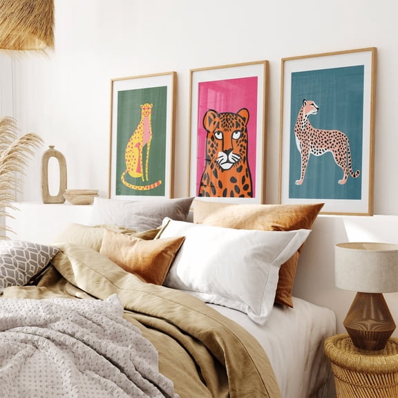 UNFFRAMED Cheetah & Leopard Print Set, Preppy Maximalist Wall Art, Set Of 3 Set 3 Prints 8x12